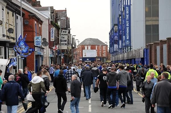 Thrilled Everton Fans Gathering Outside Goodison Park before Everton vs. Huddersfield Town (2010 Carling Cup Match)