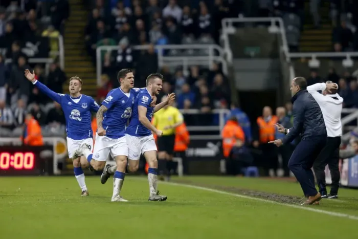 Framed Print : Thrilling Moment: Cleverly and Besic's Euphoric Goal Celebration for Everton at St James Park Framed Print : Thrilling Moment: Cleverly and Besic's Euphoric Goal Celebration for Everton at St James Park