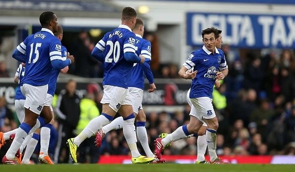 Thrilling Victory: Leighton Baines Scores the Game-Winning Goal for Everton Against Swansea City (22-03-2014, Goodison Park)