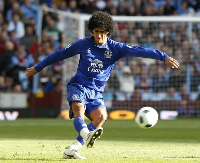Framed Print : Thunderous Performance: Marouane Fellaini's Unforgettable Game Against Aston Villa (Everton vs. Aston Villa, Barclays Premier League, 2010)