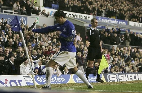 Tim Cahill celebrates scoring the second goal for Everton Mandatory Credit