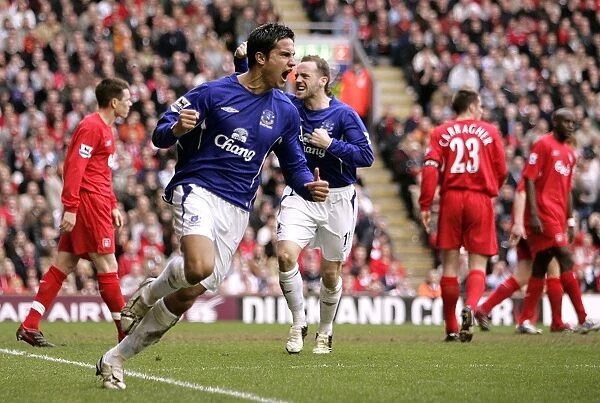 Tim Cahill celebrates Everton's goal Mandatory Credit: Action Images  /  Ryan Browne Livepic