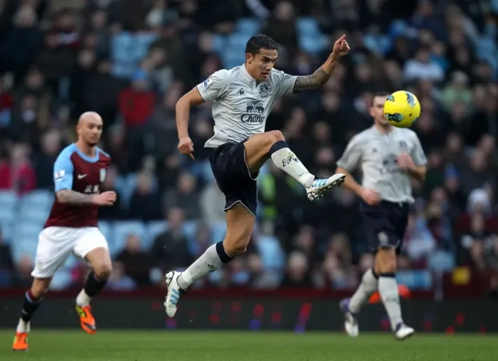 Framed Print : Tim Cahill in Action: Everton vs. Aston Villa, Barclays Premier League (2012)