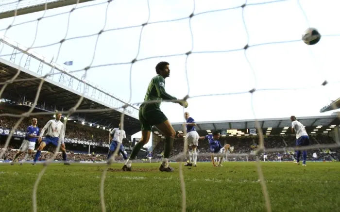 Framed Print : Tim Cahill Scores the Second Goal: Everton's Victory over Portsmouth in the 2007-08 Barclays Premier League at Goodison Park