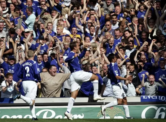 Framed Print : Tim Cahill's Euphoric Goal Celebration: Everton vs. Liverpool