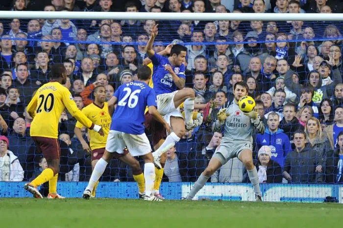 Framed Print : Tim Cahill's Thunderbolt: Everton's First Goal vs. Arsenal, Barclays Premier League, Goodison Park