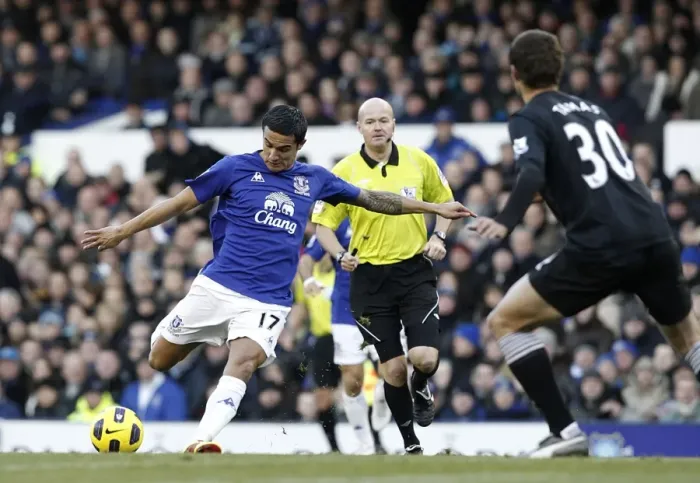 Framed Print : Tim Cahill's Thunderous Shot: Everton vs. West Bromwich Albion, Premier League (27 November 2010) Framed Print : Tim Cahill's Thunderous Shot: Everton vs. West Bromwich Albion, Premier League (27 November 2010)