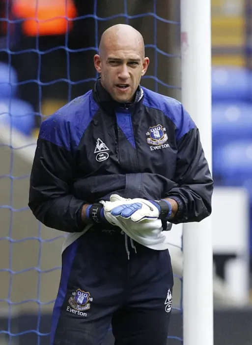 Framed Print : Tim Howard: Everton's Fortified Shield - Pre-Battle Focus at Reebok Stadium (Bolton Wanderers vs Everton, Barclays Premier League, 26 November 2011)