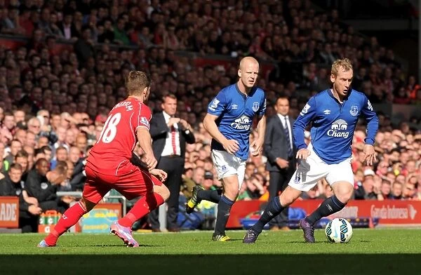 Tony Hibbert in Action: Liverpool vs. Everton - Barclays Premier League at Anfield
