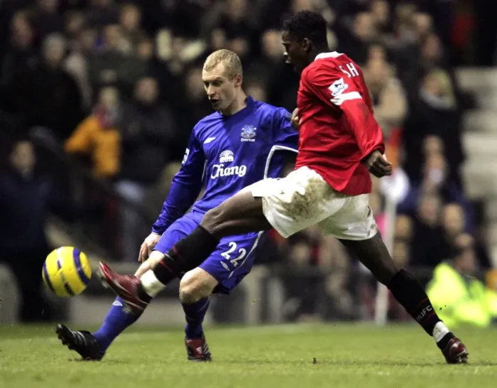 Framed Print : Tony Hibbert's Game-Winning Moment: Squeezing Past Louis Saha (Everton's Upset Victory over Manchester United) Framed Print : Tony Hibbert's Game-Winning Moment: Squeezing Past Louis Saha (Everton's Upset Victory over Manchester United)