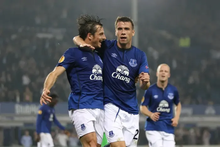 Framed Print : United in Victory: Coleman and Baines Celebrate Everton's Europa League Goals vs. VfL Wolfsburg Framed Print : United in Victory: Coleman and Baines Celebrate Everton's Europa League Goals vs. VfL Wolfsburg