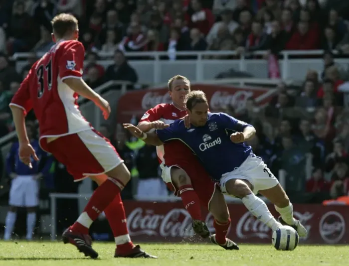 Framed Print : Van der Meyde vs McMahon: A Premier League Showdown at The Riverside, 05 / 06 - Everton vs Middlesbrough Framed Print : Van der Meyde vs McMahon: A Premier League Showdown at The Riverside, 05 / 06 - Everton vs Middlesbrough
