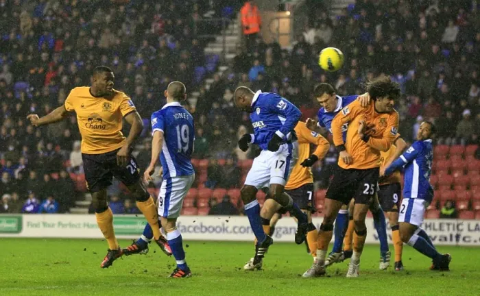 Framed Print : Victor Anichebe Scores First Goal for Everton Against Wigan Athletic in Barclays Premier League (04 February 2012) Framed Print : Victor Anichebe Scores First Goal for Everton Against Wigan Athletic in Barclays Premier League (04 February 2012)