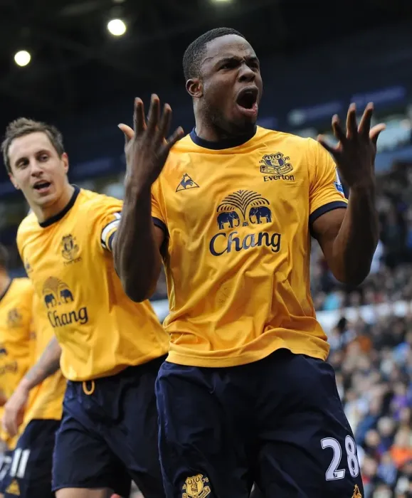Framed Print : Victor Anichebe's Strike: Everton's Opening Goal vs. West Bromwich Albion (01 January 2012) Framed Print : Victor Anichebe's Strike: Everton's Opening Goal vs. West Bromwich Albion (01 January 2012)