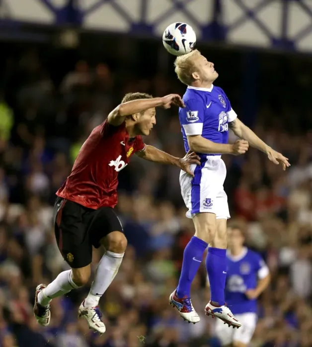 Framed Print : Vidic vs. Naismith: A Premier League Battle at Goodison Park - Everton vs. Manchester United (1-0 in Favor of Manchester United) Framed Print : Vidic vs. Naismith: A Premier League Battle at Goodison Park - Everton vs. Manchester United (1-0 in Favor of Manchester United)