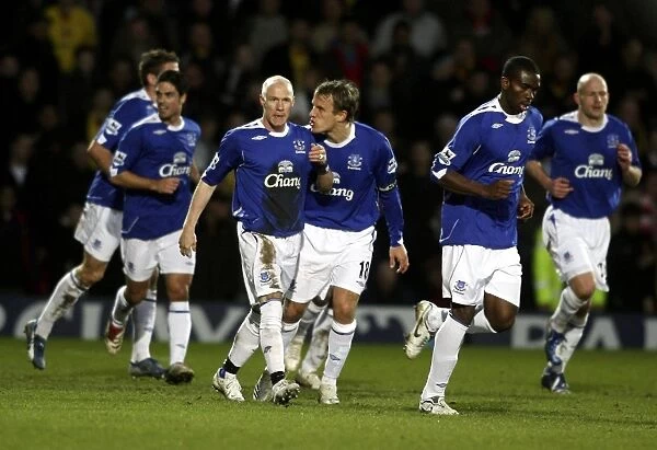 Watford v Everton - Andy Johnson celebrates with Phil Neville after scoring the second goal