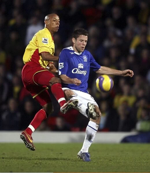 Watford v Everton - James Beattie in action with Jordan Stewart