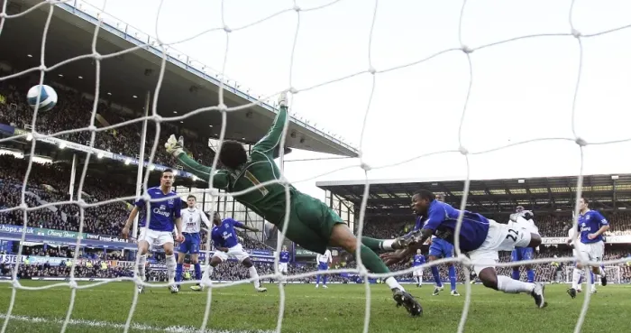 Framed Print : Yakubu Scores First Goal for Everton Against Portsmouth in Barclays Premier League, 2008 Framed Print : Yakubu Scores First Goal for Everton Against Portsmouth in Barclays Premier League, 2008
