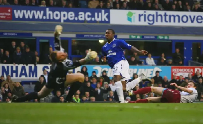 Framed Print : Yakubu Scores First Goal for Everton Against West Ham in 07 / 08 Premier League: A Historic Moment at Goodison Park Framed Print : Yakubu Scores First Goal for Everton Against West Ham in 07 / 08 Premier League: A Historic Moment at Goodison Park