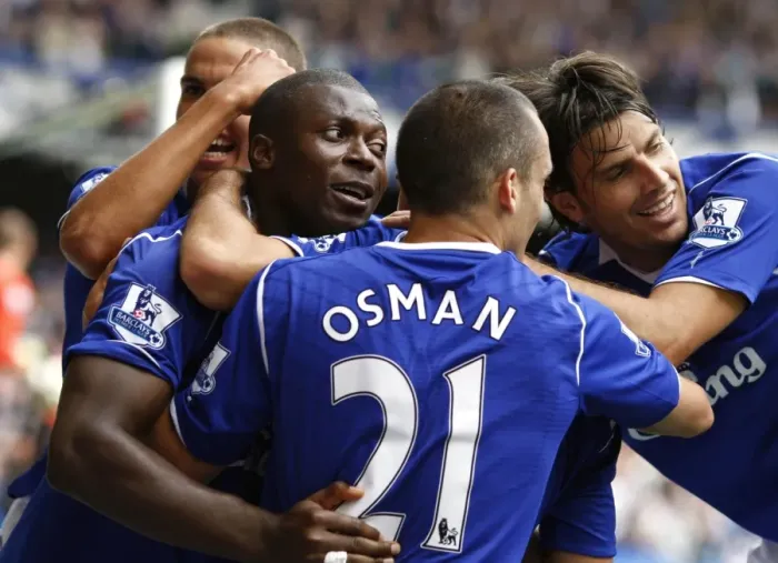 Framed Print : Yakubu Scores His Second Goal: Everton vs. Blackburn Rovers in Premier League (16 / 8 / 08)