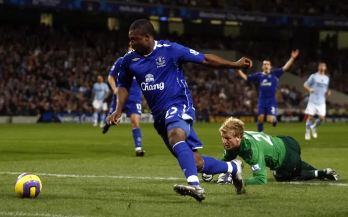 Framed Print : Yakubu vs. Hart: A Premier League Battle at Manchester City - February 25, 2008 Framed Print : Yakubu vs. Hart: A Premier League Battle at Manchester City - February 25, 2008