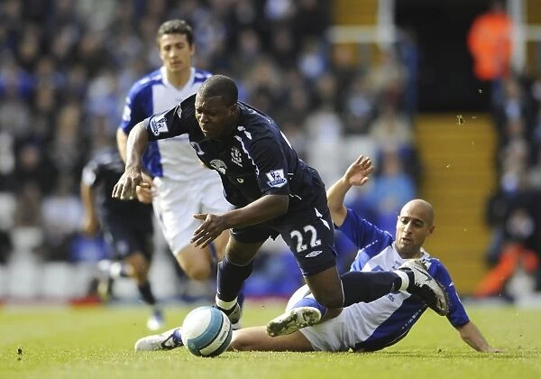 Yakubu vs. Nafti: Intense Battle Between Birmingham City and Everton in the Barclays Premier League, April 2008