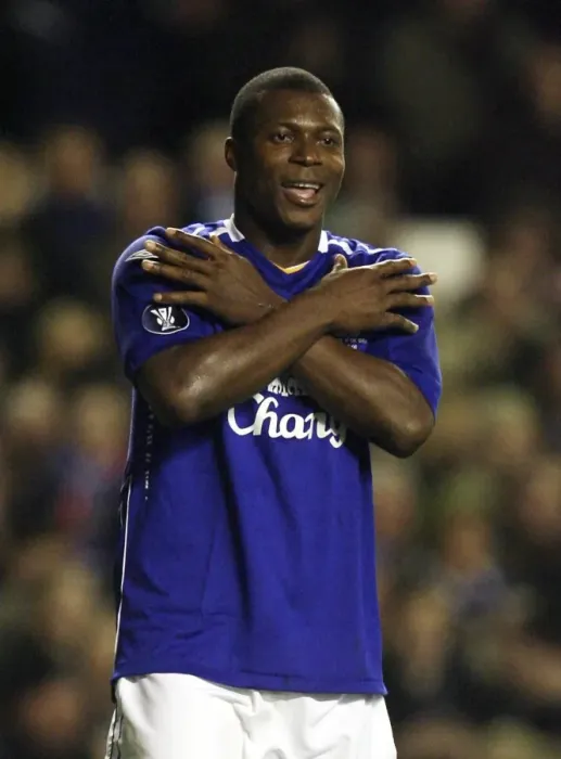 Framed Print : Yakubu's Hat-trick Heroics: Everton vs. SK Brann in UEFA Cup Thriller (21 / 2 / 08)