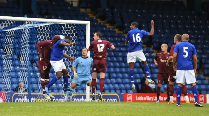 Framed Print : Yakubu's Header: Everton's Opening Goal vs. Bury (15 July 2011) Framed Print : Yakubu's Header: Everton's Opening Goal vs. Bury (15 July 2011)