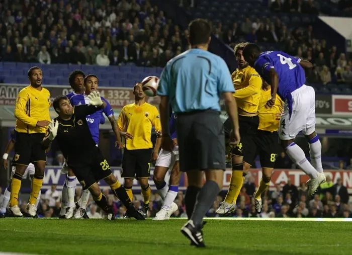 Framed Print : Yobo Scores First: Everton's Europa League Victory vs AEK Athens at Goodison Park