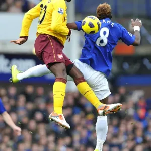 Aerial Clash: Djourou vs Saha - Everton vs Arsenal (Premier League, Goodison Park, 14 November 2010) Aerial Clash: Djourou vs Saha - Everton vs Arsenal (Premier League, Goodison Park, 14 November 2010)