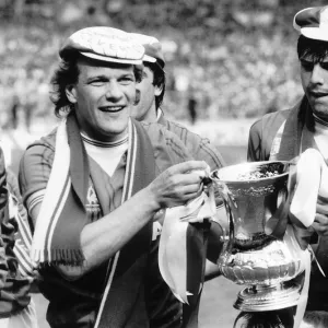 Andy Gray left and Graeme Sharp of Everton May 1984 hold the FA Cup