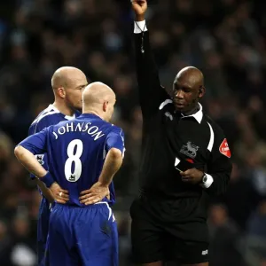 Andy Johnson Yellow Carded by Referee Uriah Rennie in Everton vs Manchester City Andy Johnson Yellow Carded by Referee Uriah Rennie in Everton vs Manchester City