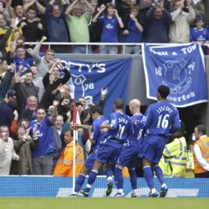 Arsenal v Everton - 06 / 07 - 28 / 10 / 06 Tim Cahill celebrates scoring the first goal for Everton with team