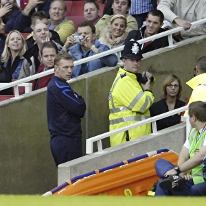 Arsenal v Everton Everton manager David Moyes is led away by police after being sent off by referee Mike