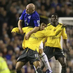 Arsenals Denilson challenges Evertons Carsley for the ball in Liverpool Arsenals Denilson challenges Evertons Carsley for the ball in Liverpool