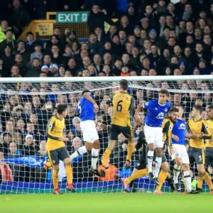 Print of Ashley Williams scoring Everton's second goal at Goodison Park Print of Ashley Williams scoring Everton's second goal at Goodison Park