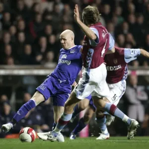 Aston Villa v Everton Andy Johnson in action against Olof Mellberg Aston Villa v Everton Andy Johnson in action against Olof Mellberg