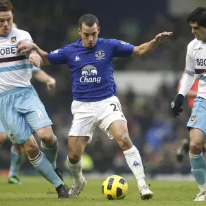 Battle at Goodison Park: Osman's Intense Clash with Parker and Tomkins (Everton vs. West Ham United, Barclays Premier League, 2011) Battle at Goodison Park: Osman's Intense Clash with Parker and Tomkins (Everton vs. West Ham United, Barclays Premier League, 2011)
