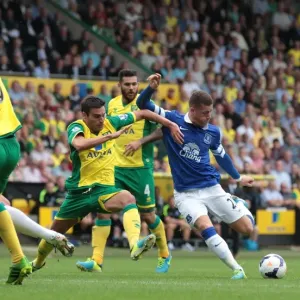 Print of Blocked Shot: Ross Barkley vs. Norwich City in the Premier League Print of Blocked Shot: Ross Barkley vs. Norwich City in the Premier League