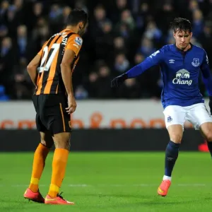 Bryan Oviedo in Action at Hull City's KC Stadium: Everton vs Hull City, Barclays Premier League