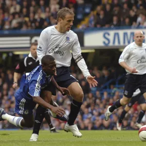 Chelsea v Everton - Shaun Wright Phillips in action against Phil Neville