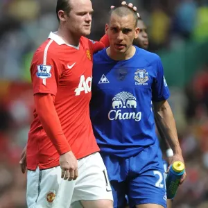 Print of Leon Osman and Wayne Rooney in action Print of Leon Osman and Wayne Rooney in action