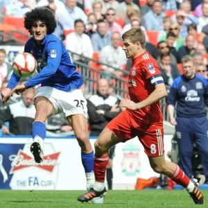 Print of Steven Gerrard and Marouane Fellaini in Midfield Action Print of Steven Gerrard and Marouane Fellaini in Midfield Action