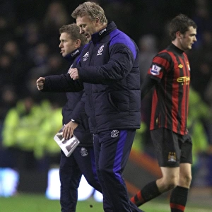 David Moyes and Everton Team Celebrate Premier League Victory Over Manchester City (31 January 2012, Goodison Park)