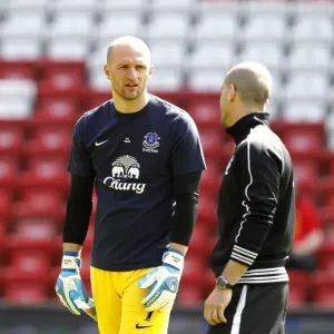 Deep in Thought: Tim Howard Engages Everton Teammate Amidst Scoreless Liverpool Rivalry (Barclays Premier League, Anfield - May 5, 2013) Deep in Thought: Tim Howard Engages Everton Teammate Amidst Scoreless Liverpool Rivalry (Barclays Premier League, Anfield - May 5, 2013)