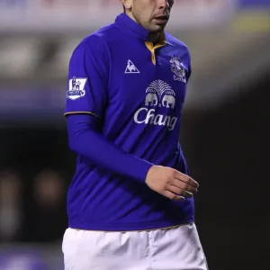 Denis Stracqualursi Scores the Winning Goal for Everton Against Bolton Wanderers at Goodison Park (04 January 2012)