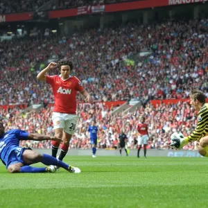 Print of Edwin Van der Sar Saving Victor Anichebe's Shot Print of Edwin Van der Sar Saving Victor Anichebe's Shot