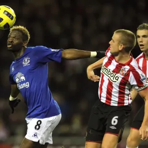 Determined Victory: Louis Saha Outmuscles Lee Cattermole in Everton's Triumph over Sunderland (November 2010, Barclays Premier League) Determined Victory: Louis Saha Outmuscles Lee Cattermole in Everton's Triumph over Sunderland (November 2010, Barclays Premier League)