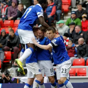 Deulofeu's Strike: Everton's Victory Celebration vs. Sunderland (Barclays Premier League, April 12, 2014)