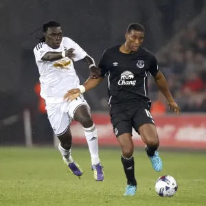 Print of Sylvain Distin and Bafetimbi Gomis in Action Print of Sylvain Distin and Bafetimbi Gomis in Action
